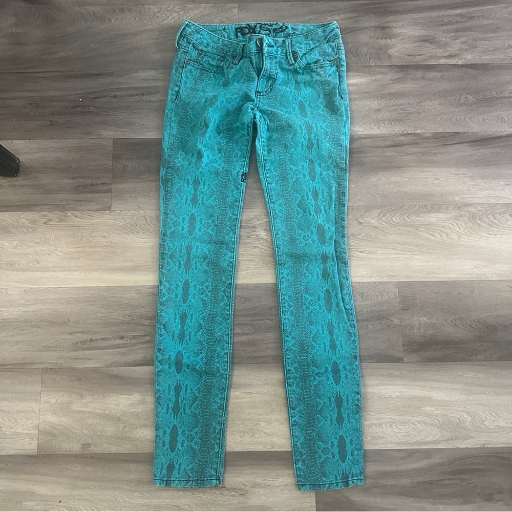 FOX Teal Snake Print Skinny Jeans - Size 3